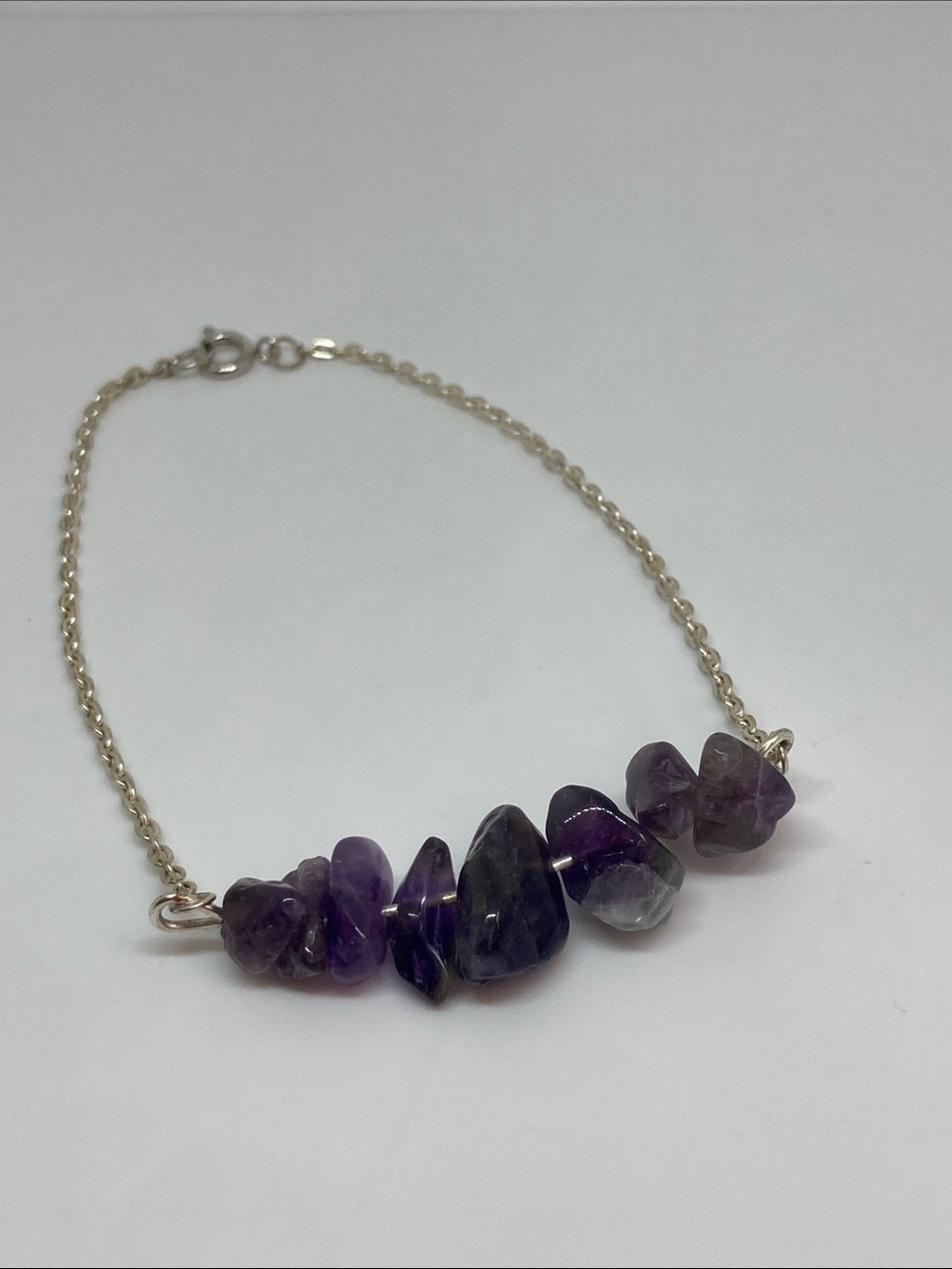 Amethyst Chip Bar Anklet - Purple Gemstone Chain